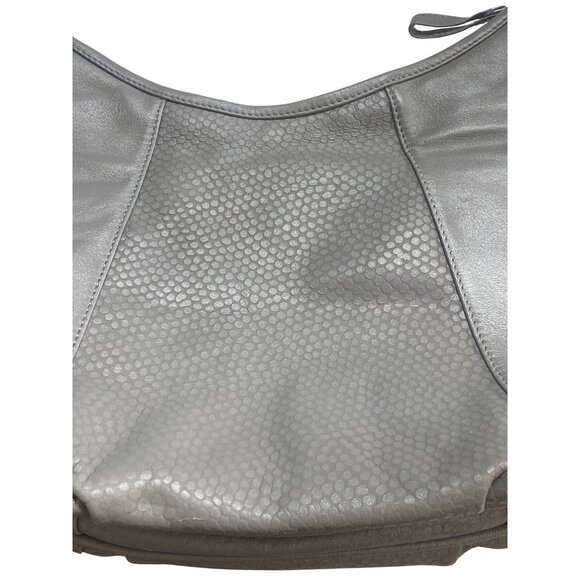 Avon Genuine Leather Hobo Shoulder Bag Medium Gray Pebbled Texture Zip Closure - Picture 4 of 5